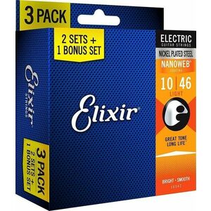 Elixir 16542 Nanoweb Electric Guitar Light 3 Pack (10-46) Corzi chitare electrice imagine