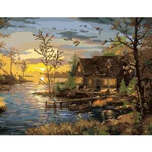 Zuty Picturi pe numere Jetty and Cottage by the Lake and Sunset (Abraham Hunter) imagine