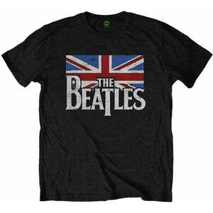 The Beatles Tricou Drop T Logo & Vintage Flag Unisex Black 2XL imagine