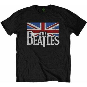 The Beatles Tricou Drop T Logo & Vintage Flag Unisex Black XL imagine