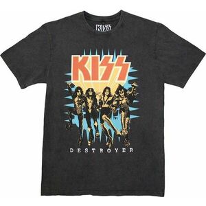 Kiss Tricou Destroyer 3D Logo Stone Wash Unisex Gri cărbune S imagine