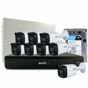 Sistem supraveghere exterior middle Acvil Pro Full Color ACV-M8EXTFC40-5M, 8 camere, 5 MP, lumina alba 40 m, 3.6 mm, audio prin coaxial, microfon, HDD 1TB imagine