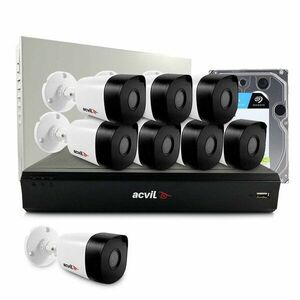 Sistem supraveghere exterior middle Acvil Pro ACV-M8EXT20-2MP-V2, 8 camere, 2 MP, IR 20 m, 3.6 mm, audio prin coaxial, HDD 1TB imagine