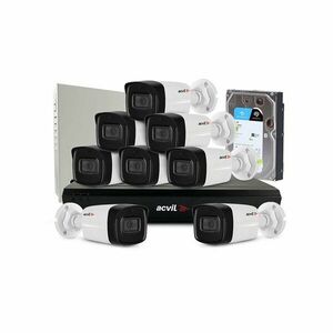 Sistem supraveghere exterior middle Acvil Pro ACV-M8EXT40-5M-V2, 8 camere, 5 MP, IR 40 m, 2.8 mm, HDD 1TB imagine