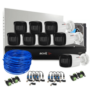 Sistem supraveghere exterior complet Acvil Pro ACV-C8EXT40-2MP-V2, 8 camere, 2 MP, IR 40 m, 2.8 mm, audio prin coaxial imagine