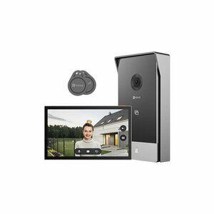 Set videointerfon smart Wi-Fi dual band cu sonerie EZVIZ CS-HP5-2MP, 2 MP, 2.0 mm, RFID, IR 6 m, 2.4-5 GHz, 7 inch, aplicatie mobila, montaj 2 sau 4 fire, slot card imagine