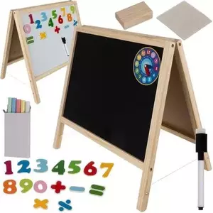 Tabla magnetica cu 2 fete, rama din lemn, markere, burete, accesorii incluse, inaltime 40 cm imagine