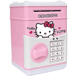 Pusculita pentru copii cu functie ATM cod pin si seif Roz/Alb Hello Kitty imagine