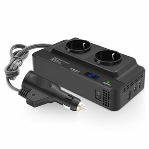 Invertor de Putere Sinusoidal Techstar®, 200W~400W, 12V la 220V – 2 Prize AC EU, 2 Porturi USB QC și 1 USB-C, cu Afisaj Digital și Tehnologie PD imagine