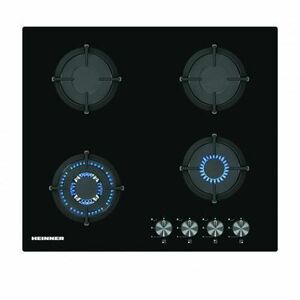 Plita incorporabila gaz HBH-S584WI-GBK, 4 arzatoare, aprindere electrica, gratar fonta, WOK, sticla neagra imagine