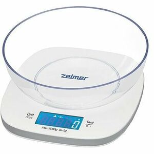 Cantar de bucatarie Zelmer ZKS1450, capacitate 5 kg, unitate de masurare de la 1 la 5 kg, precizie masurare 1 g, functie tara, cantarire apa, lapte, afisaj LCD, oprire automata, alb imagine