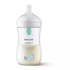 Biberon Philips Avent Natural Response SCY673/81, cu dispozitiv AirFree, 260 ml, tetina fara scurgeri, +1 luni, model deco elefanti, fara BPA imagine