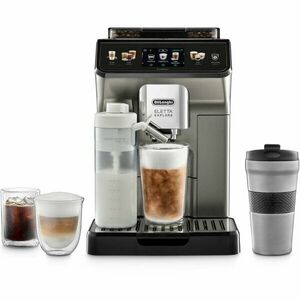 Espressor automat Eletta Explore ECAM 450.86.T, 2 Carafe cu tehnologie LatteCrema, Tehnologie de extractie la rece, Rasnita cu tehnologie Bean Adapt, Coffee Link App, Cana 473 ml, 1450W, 19 bar, 1.8 l, Negru – Argintiu inchis imagine