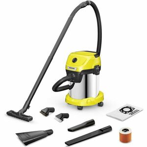 Aspirator umed-uscat Karcher WD 3 S V-17/6/20 Car 1.628-149.0, Aspirare umeda si uscata, Recipient din otel inoxidabil de 17 L, Furtun 2 m, 1000W, duze speciale pentru autoturism, filtru cartus, Galben/Negru/Metal imagine