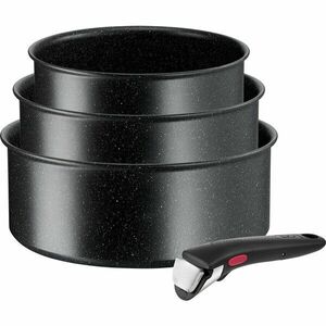 Set 4 piese Tefal Ingenio Black Stone, cratita 16/28/20 cm, maner detasabil, invelis antiaderent Mineralia+, indicator temperatura Thermo-Signal, negru imagine