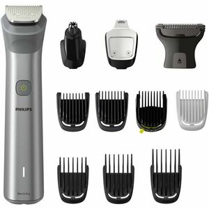 Aparat de tuns barba si parul 12 in 1 Philips Multigroom All in One MG5940/15, tehnologie BeardSense, lame din otel cu auto-ascutire, 11 setari de lungime, rezistent la apa, husa, Negru / Argintiu imagine