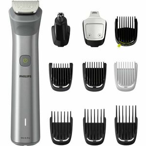 Aparat de tuns barba si parul 10 in 1 Philips Multigroom All in One MG5920/15, tehnologie BeardSense, lame din otel cu auto-ascutire, 11 setari de lungime, rezistent la apa, husa, Negru / Argintiu imagine