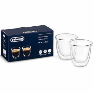 Set 2 pahare espresso De'Longhi, 2x90ml, Sticla termorezistenta, Transparente, Perete dublu imagine