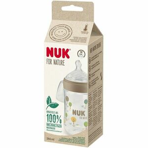 Biberon NUK for Nature cu Controlul Temperaturii, cu tetina din silicon sustenabil, forma asemanatoare cu mamelonul unei mame, crem, marime M cu 6 orificii subtiri, fara BPA, 260 ml imagine