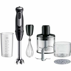 Mixer vertical Braun MQ55254M, 1000 W, 25 trepte viteza, Functie Turbo, Tocator SizeControl 500 ml, Pahar gradat 600 ml, Tel, Negru/Inox imagine