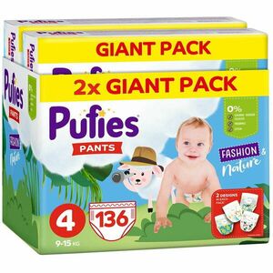 Scutece-chilotel Pufies Fashion&Nature, Marimea 4, Giant Pack, 9-15 kg, 136 buc imagine