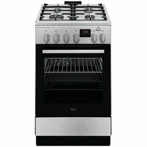 Aragaz AEG CKB56490BM, Mixt, 4 arzatoare , Siguranta plita, Aprindere integrata, Gratare fonta, Cuptor electric, SteamBake, AirFry, Timer, Grill electric, Clasa A, 50 cm, Inox imagine