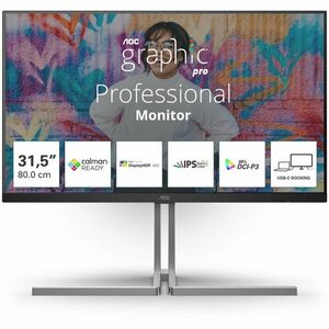 Monitor Nano IPS LED AOC 31.5 U32U3CV, UHD (3840 x 2160), HDMI, DisplayPort, Boxe, Pivot, 60 Hz, 4 ms (Negru/Argintiu) imagine