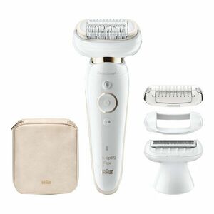 Epilator Braun Silk-épil 9 9/9002 Sistem Flex, SensoSmart, Micro-Grip, Wet & Dry, 40 pensete, 2 viteze, cap de ras, Geanta pentru voiaj, Alb/Auriu imagine