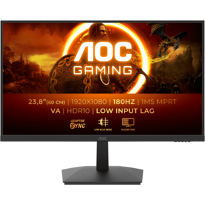 Monitor Gaming AOC, 23.8, VA, FHD, 180Hz, 4ms, 1ms, HDR10, FlickerFree, HDMI, DisplayPort, 24G15N2, Negru imagine