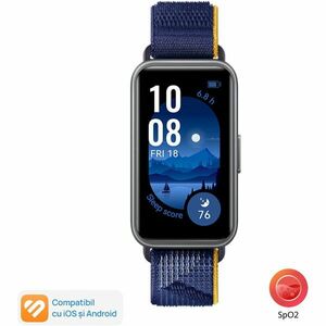 Bratara fitness Huawei Band 9, Dark Gray Body with Blue Nylon Strap imagine