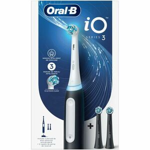 Periuta de dinti electrica Oral-B iO3 cu Tehnologie Magnetica si Micro-Vibratii, Senzor de presiune Smart, 3 moduri, 1 capat, Negru + 2 capete de periaj imagine