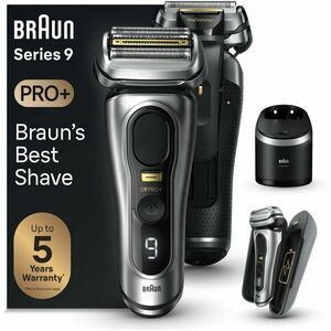 Aparat de ras electric Braun Series 9 PRO+ 9577cc, ProLift Trimmer, SensoFlex, AutoSense, Sonic Technology, 40.000 de actiuni de taiere, 5 elemente de taiere, Statie Smart Care 6-in-1, Trusa de voiaj cu functie de incarcare, Argintiu imagine