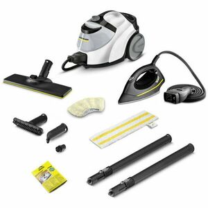 Aparat de curatat cu abur Karcher SC 5 EasyFix Iron EU, 1.512-661.0, 2250 W, 4.2Bar, 1, 5 L, incalzire 3 min, contine laveta universala EasyFix Alb, pudra detartranta, Fier de calcat sub presiune EasyFinish, Alb/Negru imagine