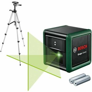 Nivela cu laser Bosch Quigo Green Set 0603663CZ1, 12 m domeniu lucru, 500-540 nm dioda laser, ± 0.6 mm/m precizie, ±4° autonivelare, 1/4 filet stativ, 2 baterii 1.5 V), sistem prindere universal MM2, adaptor montare, stativ aluminiu telescopic imagine