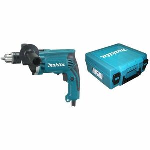 Masina de gaurit si insurubat (bormasina) cu percutie Makita HP1631K, 710 W, 3200 RPM, 48.000 percutii/min, 13 mm mandrina, maner lateral, valiza transport imagine