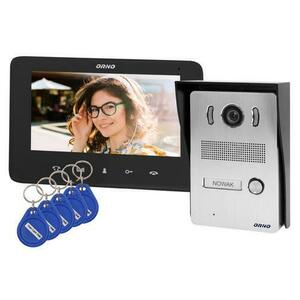 Videointerfon pentru o familie INDI N ORNO OR-VID-VP-1069/B, color, monitor ultra-plat LCD 7inch, control automat al portilor, 16 sonerii, functie intercom, deschidere cu ajutorul etichetelor de proximitate, negru/gri imagine