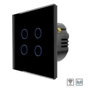 Intrerupator Cvadruplu Wi-Fi + RF433 cu Touch din Sticla LUXION (Negru) imagine