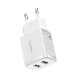 Incarcator retea Compact 2U, Baseus, 2x USB-A 10.5W 2A (Alb) imagine