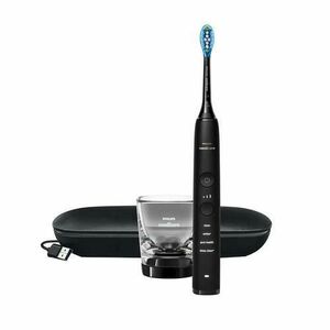 Periuta electrica sonica Philips Sonicare DiamondClean HX9911/09, 62000 miscari/minut, 4 moduri de curatare, 3 intensitati, conectivitate la aplicatie, senzor presiune, functie BrushSync, 1 cap de periere, toc de transport, pahar de incarcare, Negru imagine