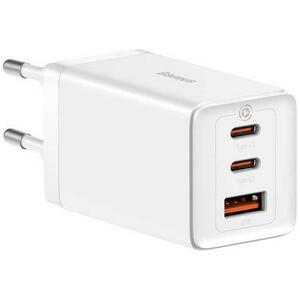 Incarcator retea Baseus, GaN5 Pro Fast Charger 65W, 2 x USB Type-C 5V/3A, 1 x USB 5V/3A, cablu fast charging Type-C la Type-C 1m inclus, Alb imagine