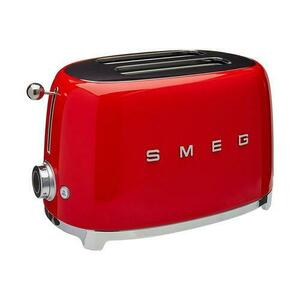 Prajitor de paine Smeg TSF01RDEU, 950 W, 2 felii, 6 niveluri pentru rumenire, Rosu/Argintiu imagine