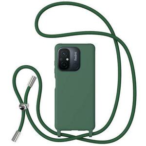 Husa Protectie Spate Lemontti Silicon cu Snur pentru Xiaomi Redmi 12C protectie 360°, material fin, captusit cu microfibra (Verde) imagine