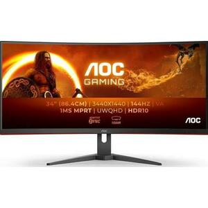 Monitor Gaming VA LED AOC 34inch CU34G2XE/BK, UWQHD (3440x1440), HDMI, DisplayPort, Ecran Curbat, Boxe, Pivot, 144 Hz, 1 ms (Negru/Rosu) imagine