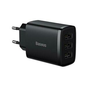 Incarcator retea Compact, Baseus, 3x USB-A 17W (Negru) imagine