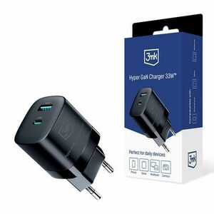 Incarcator Retea 3MK HyperCharger GaN, 33W, 3A, 1 x USB-A - 1 x USB-C, Negru imagine