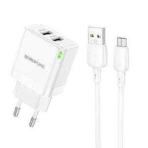 Incarcator Retea Cu Cablu microUSB Borofone BN15 Strong, 10.5W, 2.1A, 2 x USB-A, Alb imagine