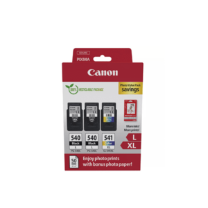 Pachet cartuse cerneala Canon Photo Value Pack 5224B015AA, 2x PG-540L Negru, 1x CL-541XL Color + 50 Coli foto 10x15 cm imagine