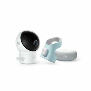 Set monitorizare bebe eufy Smart Sock Baby Monitor S340, Camera 2K, 2.4 GHz Wi-Fi, Pan & Tilt, urmarire ritm cardiac si niveluri de oxigen din sange, detectie AI Cry, Alb imagine