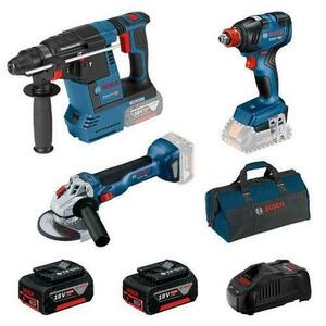 Set scule electrice BOSCH Professional 0615990N21, Ciocan rotopercutor Bosch GBH 18V-26, Polizor unghiular Bosch GWS 18V-10, Masina insurubat GDX 18V-200 + 2x Acumulatori 5.0 Ah, Incarcator si Geanta de transport imagine