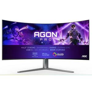 Monitor Gaming OLED AOC 44.5inch AG456UCZD, WQHD (3440 x 1440), Ecran curbat, HDMI, DisplayPort, Boxe, 240 Hz, 0.03 ms (Gri) imagine